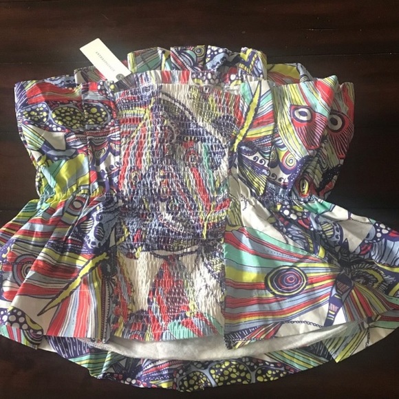 RARE ANTHRO ANTRHROPOLOGIE RUFFLED PLEATED COLORFUL BUSTIER TUBE TOP M - Picture 6 of 10